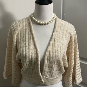 SWEATER PROJECT | Sparkly Tan Knit Crop Cardigan Shrug | size M